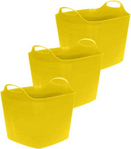 Excellent Houseware Flexibele emmer - 3x - geel - 15 liter - kunststof - vierkant - 30 x 29 cm