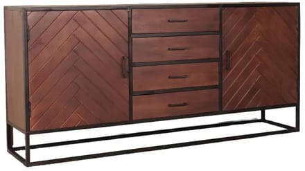 Dressoir visgraat mangohout 200cm walnoot Cody industrieel duurzaam mango kast