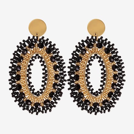 Eleganza Mixed Black Beads Earrings Gold