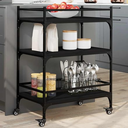 vidaXL - Keukentrolley - 65x40x86,5 - cm - bewerkt - hout - zwart