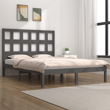 vidaXL - Bedframe - massief - grenenhout - grijs - 200x200 - cm