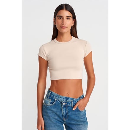 Dames Slim Fit Cropped Crew Neck T-Shirt