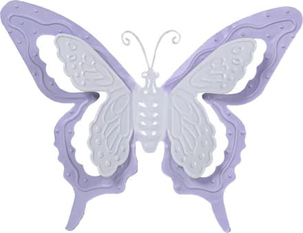 Mega Collections tuin/schutting decoratie vlinder - metaal - lila paars - 24 x 18 cm