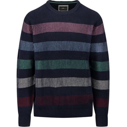 Fynch-Hatton Trui O-Neck Rib Multicolor Stripe Navy-Multi / male
