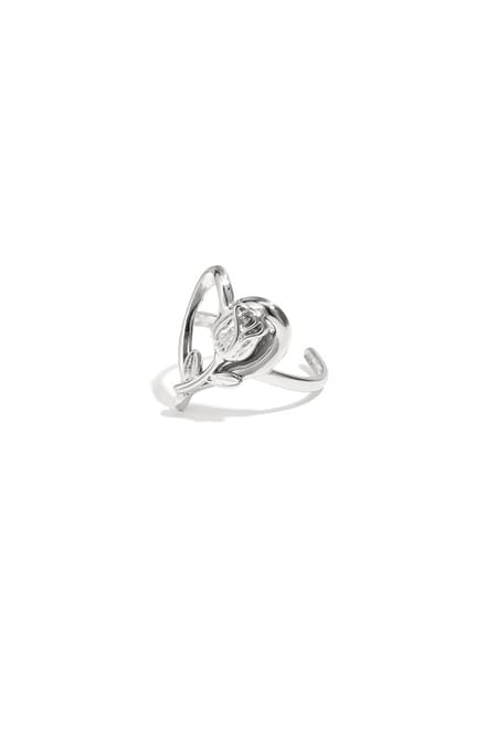 Ring met roos op hart - zilveren kleur