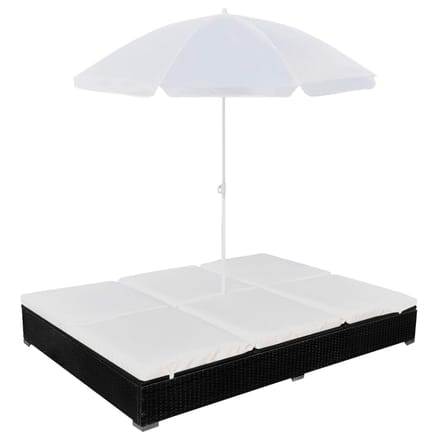 vidaXL - Loungebed - met - parasol - poly - rattan - zwart