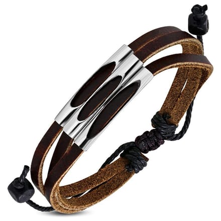 Amanto Armband Djustin C - Leer - 316L Staal - 16mm - Verstelbaar