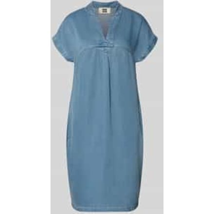 Knie-lange denimjurk met tuniekkraag