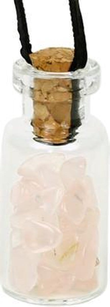 Geschenkflesje aan waxkoord met rozenkwarts - 3.6 cm