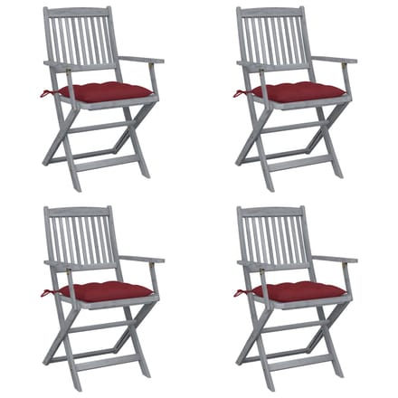 vidaXL - Set - van - 4 - klapstoelen - met - kussens, - gemaakt - van - massief - acaciahout.