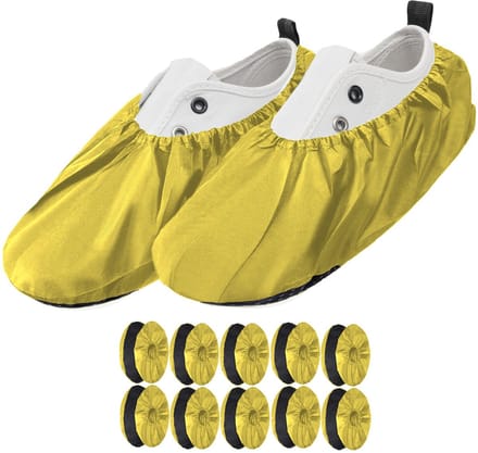 FEROCITY - Schoenovertrekken - Antislip, herbruikbaar - Unisex - Erwachsene - EU 38-45, 5 paren - Polyester - Geel