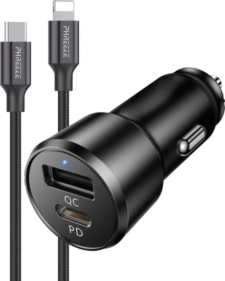 Usb C Autolader geschikt voor iPhone - Lightning naar usb C - 1 Meter - 12V usb Stekker - Usb oplader Auto