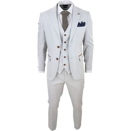 Heren grijs steen 3-delig tweed geruit pak