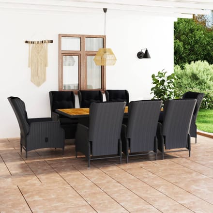 vidaXL - 9-delige - Tuinset - met - kussens - poly - rattan - donkergrijs