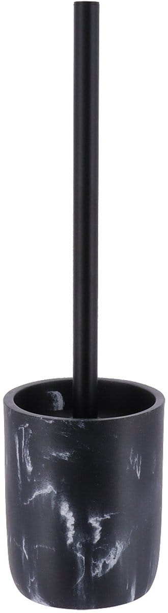 Tendance WC/Toiletborstel met houder - zwart - marmer look - polyresin - 38 cm