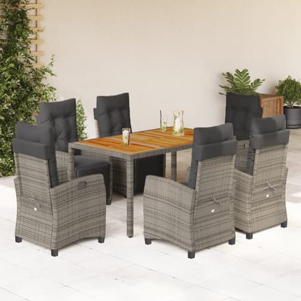 vidaXL - 7-delige - Tuinset - met - kussens - poly - rattan - grijs