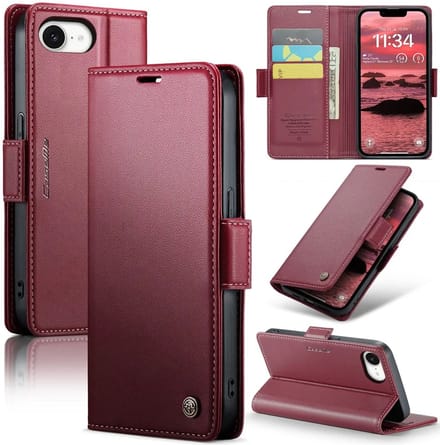 Hoesje geschikt voor Apple iPhone 17e/16e - CASEME Litchi Texture Book Wallet Case - Rood