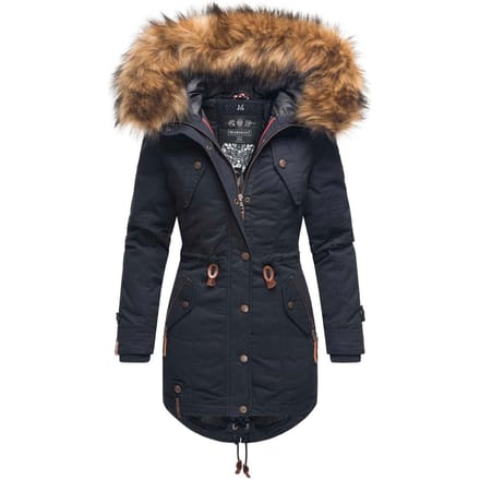 Marikoo dames winterjas met afneembare imitatiebontkraag & taillekoord