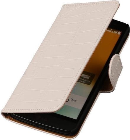 LG G4 Croco Booktype Wallet Hoesje Wit - Cover Case Hoes