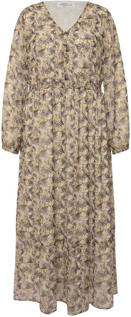 Studio Untold - Dames - Maxi-jurk A-lijn Leo minimal V-hals elastische taille - Taupe - Maat 46+