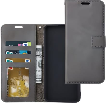 Bookcase Geschikt voor: iPhone 17E / 16E - Grijs - portemonnee hoesje - Book Cover