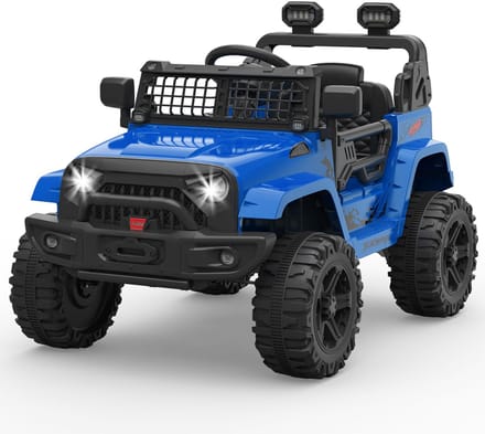 Danky Auto - Elektrische Kinderauto 12V - Blauw - Vering & LED - Bluetooth - 2 Snelheden - 3-8j
