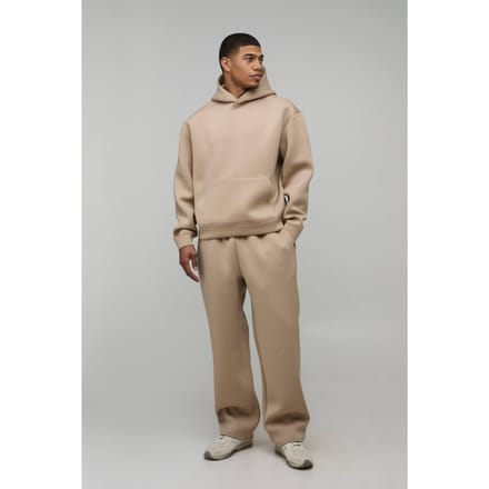 Oversized Boxy Bonded Scuba Hooded Trainingspak | Taupe | Size Medium