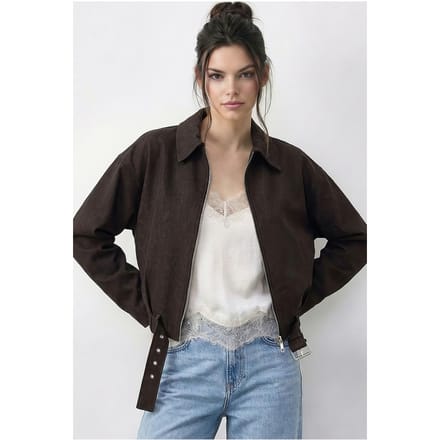Oversized Denim Bomberjack met Riem