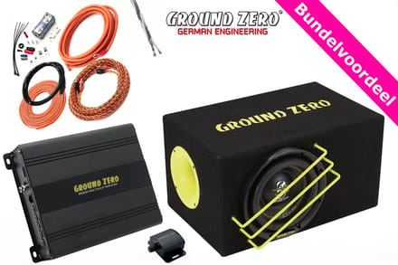 1000W Ground Zero compacte 8'' Subwoofer Kist + Monoblock + Bass Controller + Kabelset