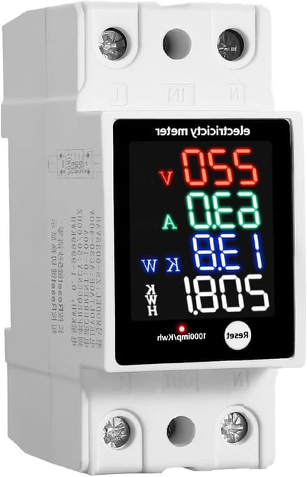 Digitale Energiemeter - Stroommeter Vermogensmeter - Energie Verbruik Monitoren - Vlamvertragende Behuizing - 35mm DIN Rail - Wit