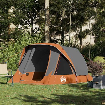 vidaXL - Tent - 4-persoons - waterdicht - grijs - en - oranje