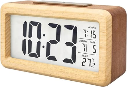 Digitale Wekker - Digitale Klok-groot lcd - houten nachtkastje - achtergrondverlichting - temperatuur - snoozefunctie- helderheidssensor-Dubbele houtnerfkleur
