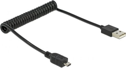 USB Micro B naar USB-A spiraalkabel - USB2.0 - tot 2A / zwart - 1 meter