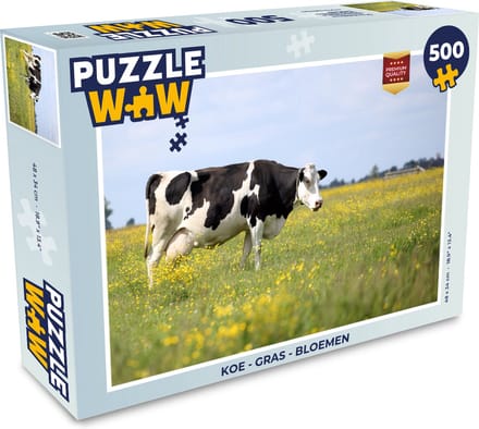 Puzzel Koe - Gras - Bloemen - Legpuzzel - Puzzel 500 stukjes