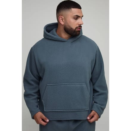 Plus Borg Oversized Boxy Hoodie | Slate Grey | Size 3XL