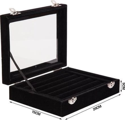 Ringen display koffer zwart fluweel met deksel