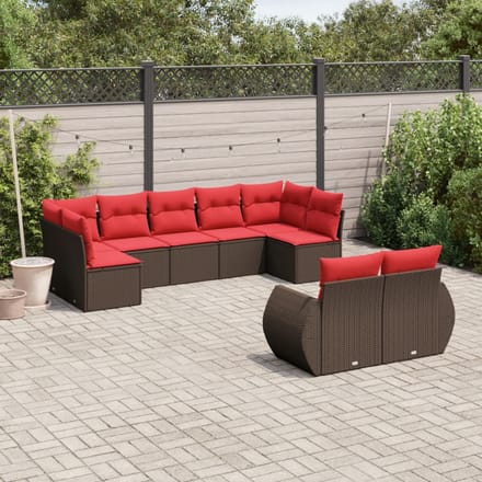 vidaXL - 9-delige - tuinbankset - met - kussens, - bruin - polyrotan