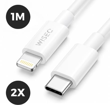 USB C Lightning oplaadkabels 1m - Duopack van Lightning kabels naar USB C aansluiting - geschikt voor iPhone & iPad - wit - WiseQ