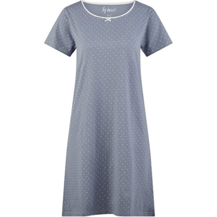 By Louise Dames Nachthemd Korte Mouw Katoen Blauw Gestipt - Maat S