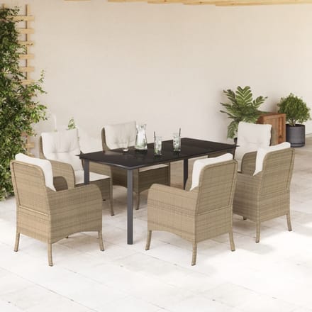 vidaXL - 7-delige - Tuinset - met - kussens - poly - rattan - beige