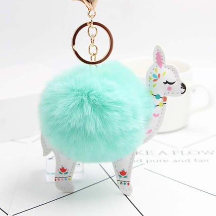 DW4Trading Pompom Alpaca Sleutelhanger - Fluffy - Bolletje - Mintgroen