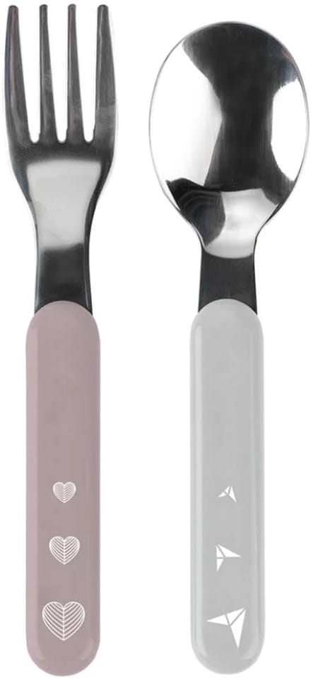 Baby Ono Roze/Grijs Hartjes Vork en Lepel Set