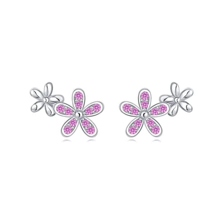 Oorbellen meisje - bloem - roze - glitter