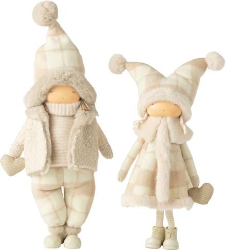 J-Line decoratie jongen + meisje winter hart beige - polyresin - large - 2 stuks
