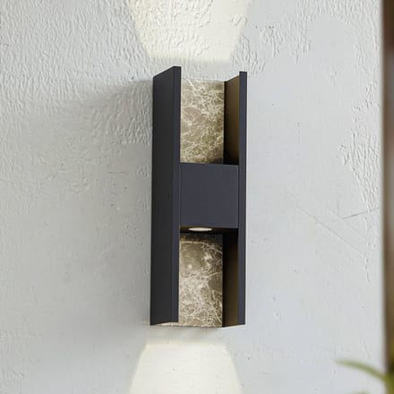 Lucande LED buitenwandlamp Lavrin, zwart/marmer, aluminium