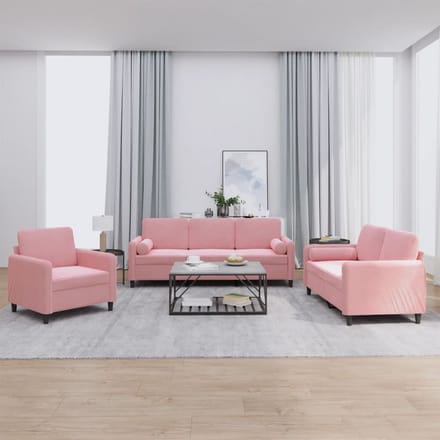 vidaXL - 3-delige - Loungeset - met - kussens - fluweel - roze
