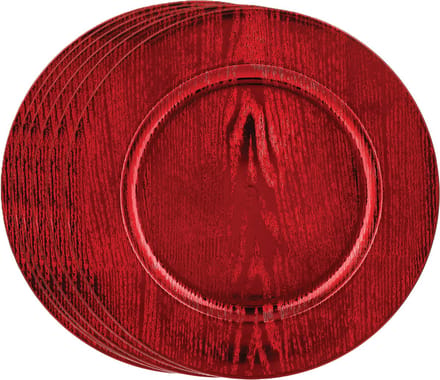 Feeric Diner/kerstdiner onderborden - 8x st - hout look - rood - kunststof - D33 - rond