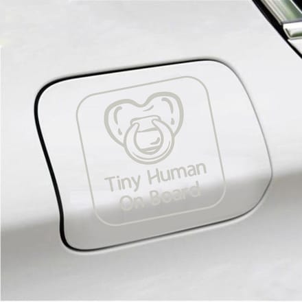 Bumpersticker - Tiny Human On Board - 14 X 14 - Zilver