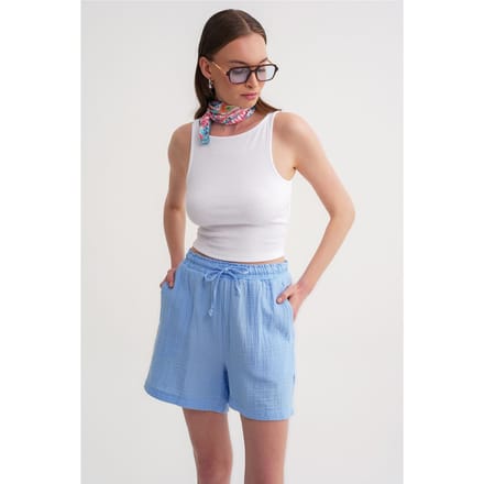 Hoge Taille Textuur Katoenen Shorts