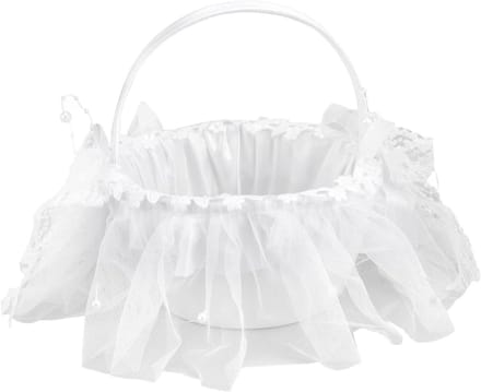 Bloemenmeisje Mand - Bruiloft Accessoire - Bruiloft Ceremonie - Wit Kant Versierd - 20x17x20 cm - Wit
